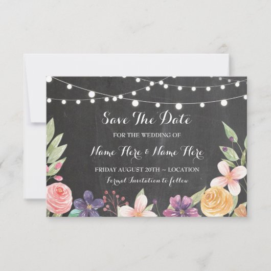 Save The Date Enregistrer La Date Rustic Chalk Flowers Invitatio (Devant)