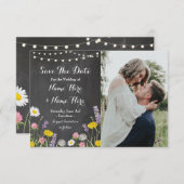 Save The Date Enregistrer La Date Rustic Chalk Wild Flowers Invi (Devant / Derrière)