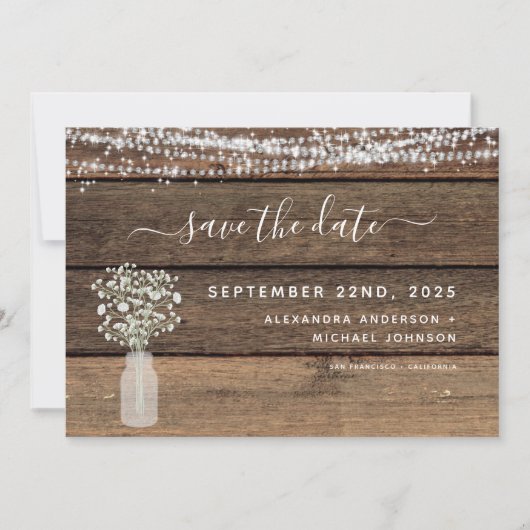 Save The Date Enregistrer la date Rustic Farmhouse String Lights (Devant)