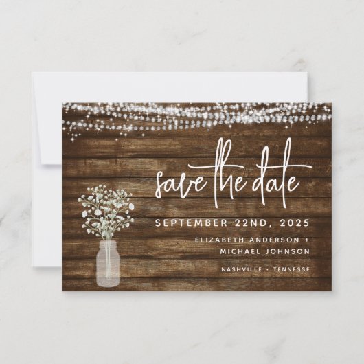 Save The Date Enregistrer la date Rustic Farmhouse String Lights (Devant)