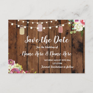 Save The Date Enregistrer La Date Rustic Jar Lights Wood Floral 