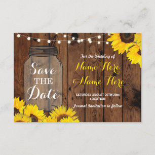 Save The Date Enregistrer la date Rustic Jar Wood Sunflowers Inv