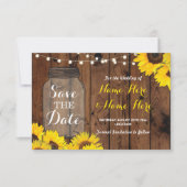 Save The Date Enregistrer la date Rustic Jar Wood Sunflowers Inv (Devant)