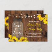 Save The Date Enregistrer la date Rustic Jar Wood Sunflowers Inv (Devant / Derrière)