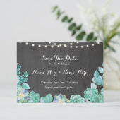 Save The Date Enregistrer la date Rustic Succulents Mint Chalk I (Debout devant)