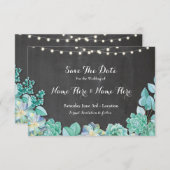 Save The Date Enregistrer la date Rustic Succulents Mint Chalk I (Devant / Derrière)