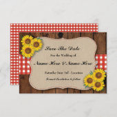 Save The Date Enregistrer la date Rustic Sunflower Red Check Car (Devant / Derrière)