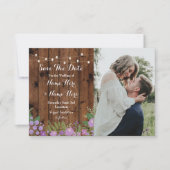Save The Date Enregistrer La Date Rustic Wood Lilac Flowers Invi (Devant)