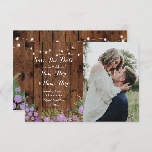 Save The Date Enregistrer La Date Rustic Wood Lilac Flowers Invi (Devant / Derrière)