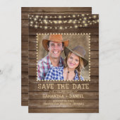 Save The Date Enregistrer la date Rustic Wood String Lights phot (Devant / Derrière)