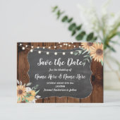 Save The Date Enregistrer La Date Rustic Wood Sunflower Lumières (Debout devant)