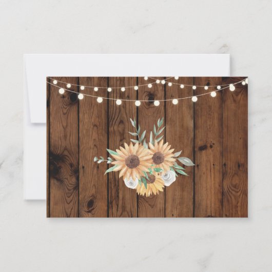 Save The Date Enregistrer La Date Rustic Wood Sunflower Lumières (Dos)