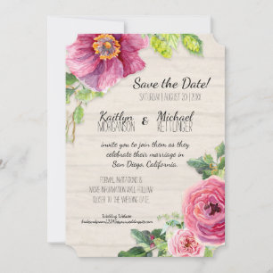 Save The Date Enregistrer la date Rustic Wood Watercolor Roses P