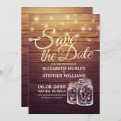 Save The Date Enregistrer La Date Rustique Bois Mason Jar Éclair (Devant / Derrière)