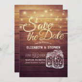 Save The Date Enregistrer La Date Rustique Bois Mason Jar Éclair (Devant / Derrière)