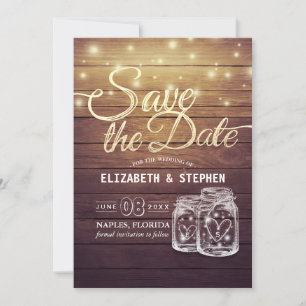 Save The Date Enregistrer La Date Rustique Bois Mason Jar Éclair