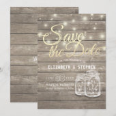 Save The Date Enregistrer La Date Rustique Bois Mason Jar Éclair (Devant / Derrière)