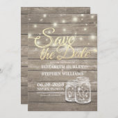 Save The Date Enregistrer La Date Rustique Bois Mason Jar Éclair (Devant / Derrière)