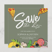Save The Date Enregistrer La Date Sage Green PIZZA Modern Chic (Devant / Derrière)
