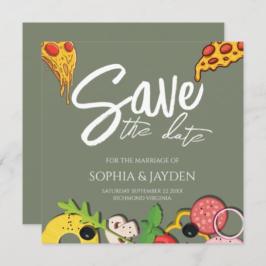 Save The Date Enregistrer La Date Sage Green PIZZA Modern Chic (Devant / Derrière)