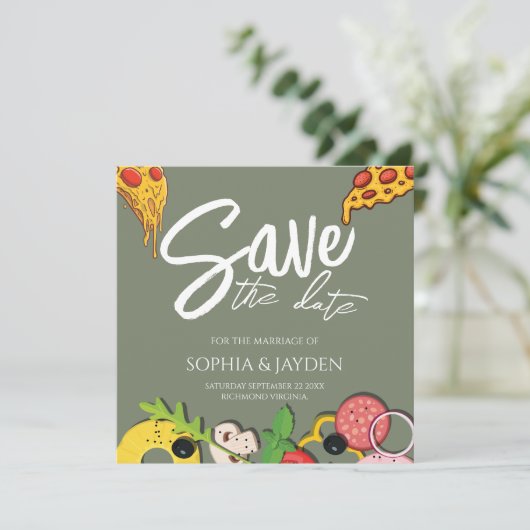 Save The Date Enregistrer La Date Sage Green PIZZA Modern Chic (Debout devant)