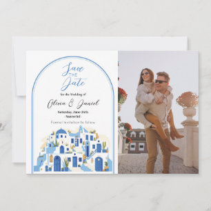 Save The Date Enregistrer La Date Santorin Photo Grèce Bleu Blan
