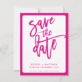 Save The Date ENREGISTRER LA DATE script moderne lettrer fushcia (Devant)