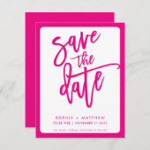 Save The Date ENREGISTRER LA DATE script moderne lettrer fushcia (Devant / Derrière)