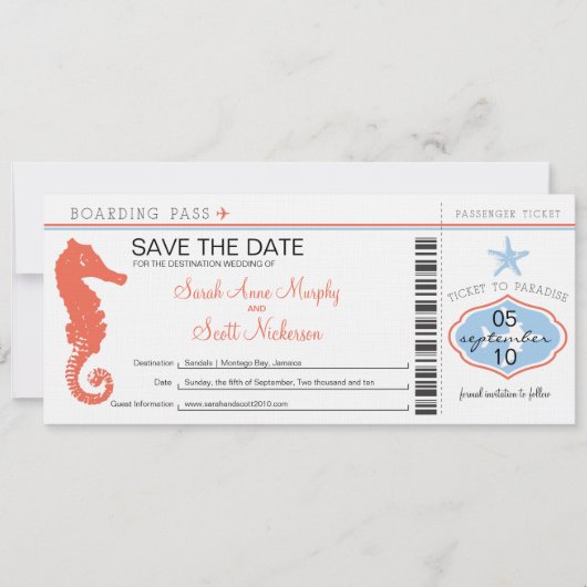 Save The Date Enregistrer la date Seahorse & Starfish Boarding P (Devant)