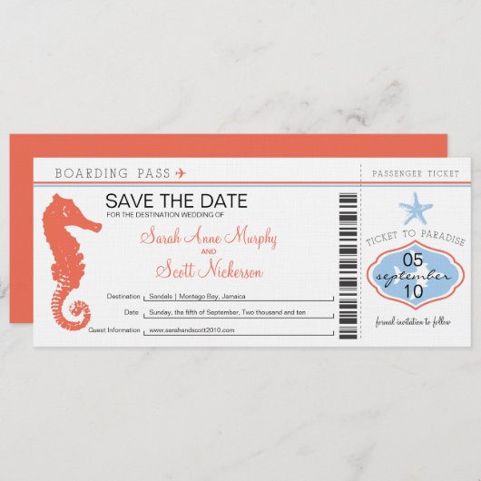 Save The Date Enregistrer la date Seahorse & Starfish Boarding P (Devant / Derrière)