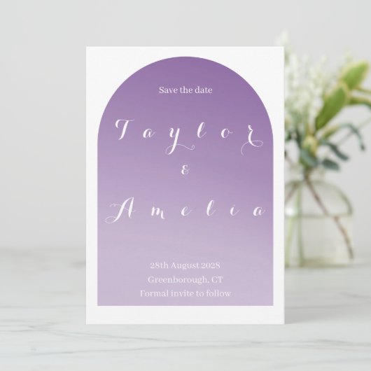 Save The Date Enregistrer la date Simple Boho Arch Purple Lilac (Debout devant)