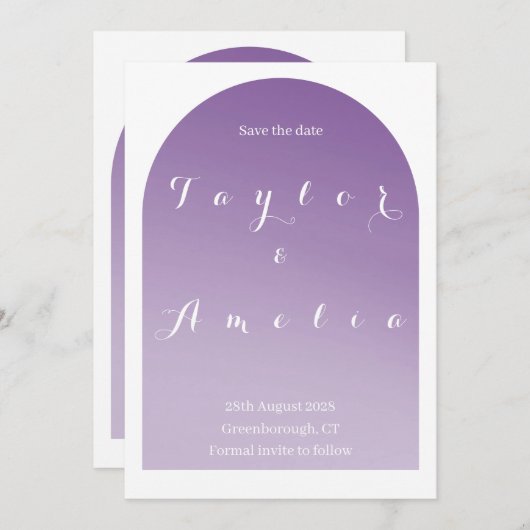 Save The Date Enregistrer la date Simple Boho Arch Purple Lilac (Devant / Derrière)