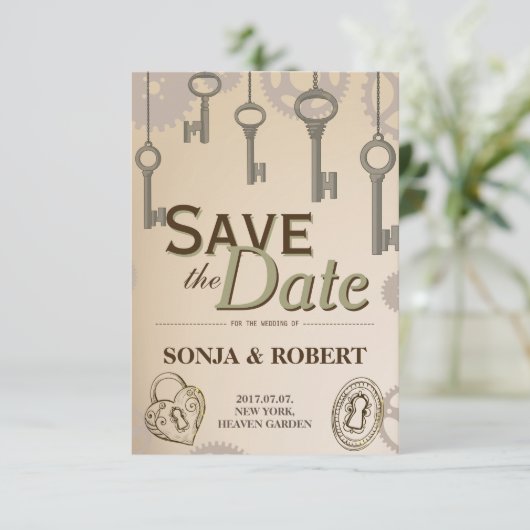 Save The Date Enregistrer la date - Steampunk Gears and Keys (Debout devant)