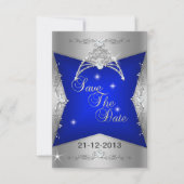 Save The Date Enregistrer La Date Sweet 16 Blue Silver Tiara (Devant)