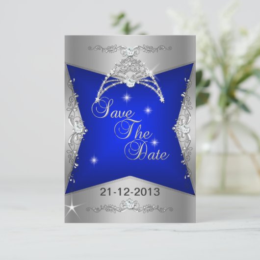 Save The Date Enregistrer La Date Sweet 16 Blue Silver Tiara (Debout devant)