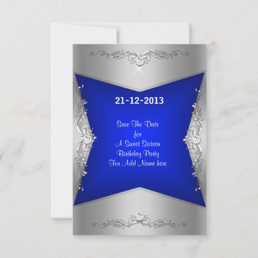 Save The Date Enregistrer La Date Sweet 16 Blue Silver Tiara (Dos)