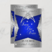 Save The Date Enregistrer La Date Sweet 16 Blue Silver Tiara (Devant / Derrière)