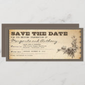 Save The Date enregistrer la date ticket vintage belles invitati (Devant / Derrière)