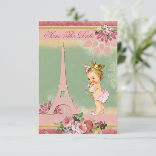 Save The Date Enregistrer La Date Tour Eiffel Baby shower Prince (Debout devant)