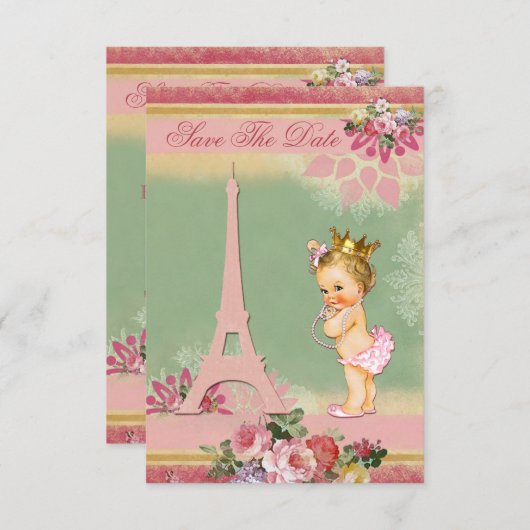Save The Date Enregistrer La Date Tour Eiffel Baby shower Prince (Devant / Derrière)