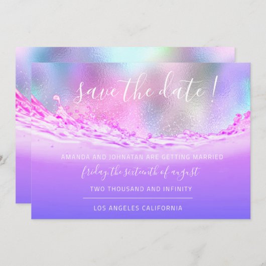 Save The Date Enregistrer La Date Tropical Ocean Purple Pastels (Devant / Derrière)