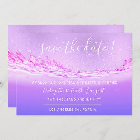 Save The Date Enregistrer La Date Tropical Ocean Purple Pink (Devant / Derrière)