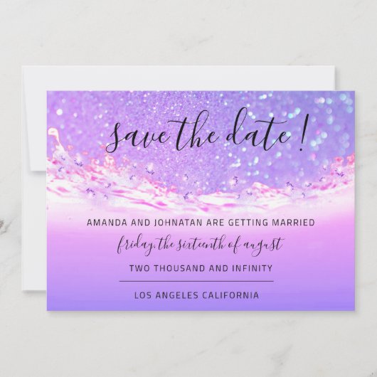 Save The Date Enregistrer La Date Tropical Ocean Rose Waves Purp (Devant)