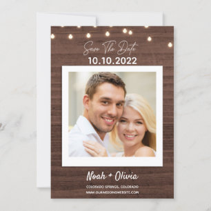 Save The Date Enregistrer La Date Twinkle Lights Rustic Wood Mar