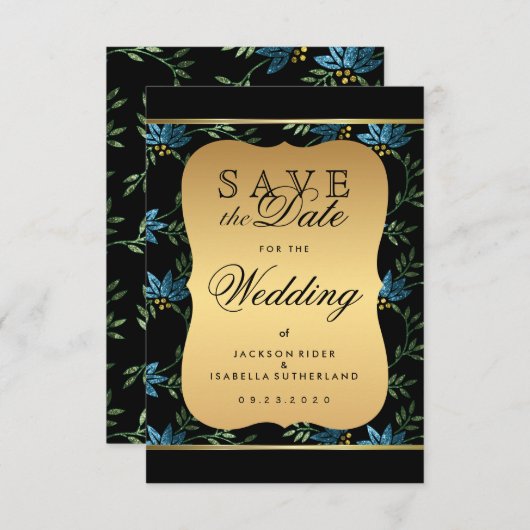 Save The Date Enregistrer la date Victorian Blue Parties scintil (Devant / Derrière)