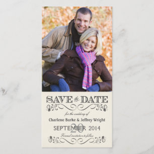Save The Date Enregistrer la date Vintage Mariage blanc Photocar