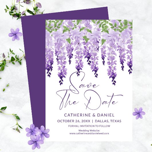 Save The Date Enregistrer la date Watercolor Wisteria Lilac Mari