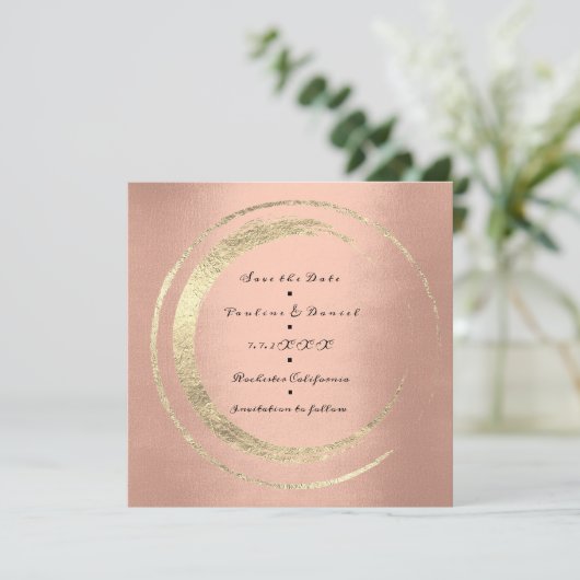 Save The Date Enregistrer La Date Wreath Peach Saumon Golden Cir (Debout devant)
