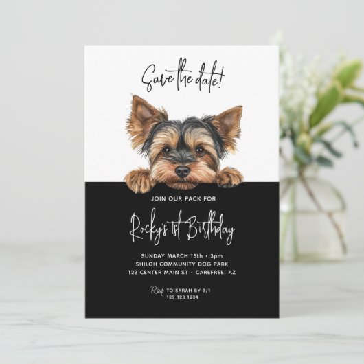 Save The Date Enregistrer la date Yorkshire Terrier Chien 1er an (Debout devant)