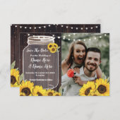 Save The Date Enregistrer la photo de mariage tournesol en bois (Devant / Derrière)